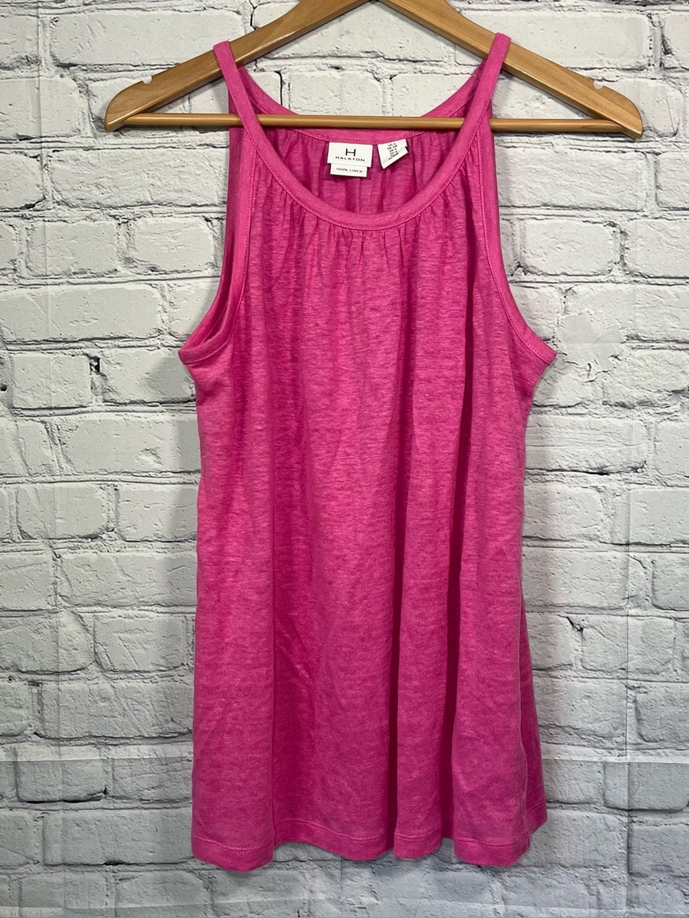 Halston 100% Linen Tank Top Womens Small Pink Sleeveless Lightweight Summer